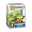 Funko Pop! Games Pokémon Grookey figure with box imperfection, featuring detailed green monkey character with large eyes and expressive features.