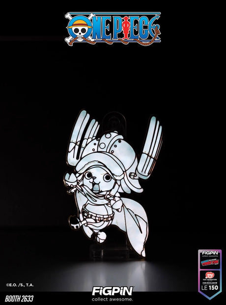 White glow-in-the-dark Tony Tony Chopper Figpin from One Piece, collectible enamel pin, limited edition for 2026 NYCC.