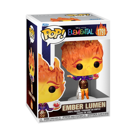 Funko Pop! Disney: Elemental Ember Lumen figure with detailed orange and red fiery design, collectible toy from Shak's Pop Shop
