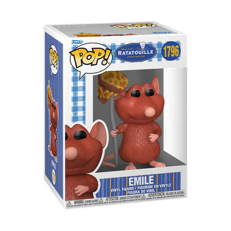 Funko Pop! Disney Ratatouille Emile figure with large eyes and detailed chef outfit, collectible toy from Shak's Pop Shop.