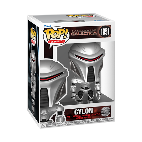 Metallic Cylon Funko Pop! figure from Battlestar Galactica with detailed metallic finish, collectible vinyl toy by Funko Pop!