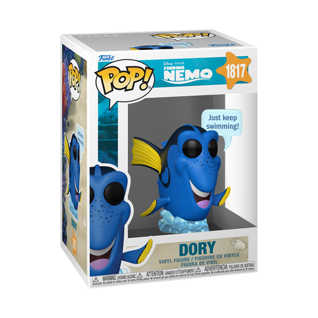 Funko Pop! Disney Finding Nemo Dory figure with large eyes and blue color, displayed on a plain background.