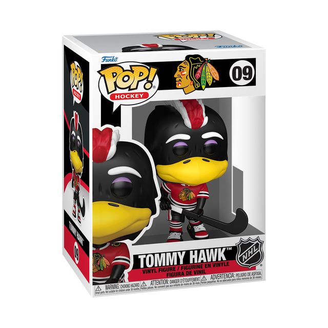 Funko Pop! Hockey figure of Tommy Hawk from Chicago Blackhawks, collectible toy with detailed team mascot design