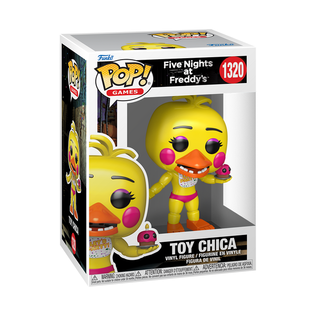 Funko Pop! figure of Toy Chica from Five Nights at Freddy's, collectible vinyl toy with detailed character design.