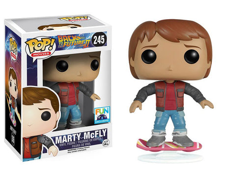 Funko Pop! vinyl figure of Marty McFly with hoverboard from Back to the Future II, styled in a collectible vinyl art toy design