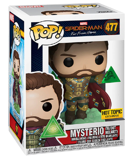Funko Pop! Marvel Spider-Man Far From Home Mysterio vinyl figure without helmet, collectible toy from Shak's Pop Shop.