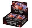 One Piece Card Game The Time of Battle booster box featuring colorful trading cards and artwork from the TCG set.