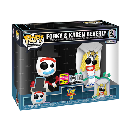 Funko Pop! Toy Story 5 Forky and Karen Beverly 2-pack with protectors, limited edition Summer Convention exclusive, high-res image
