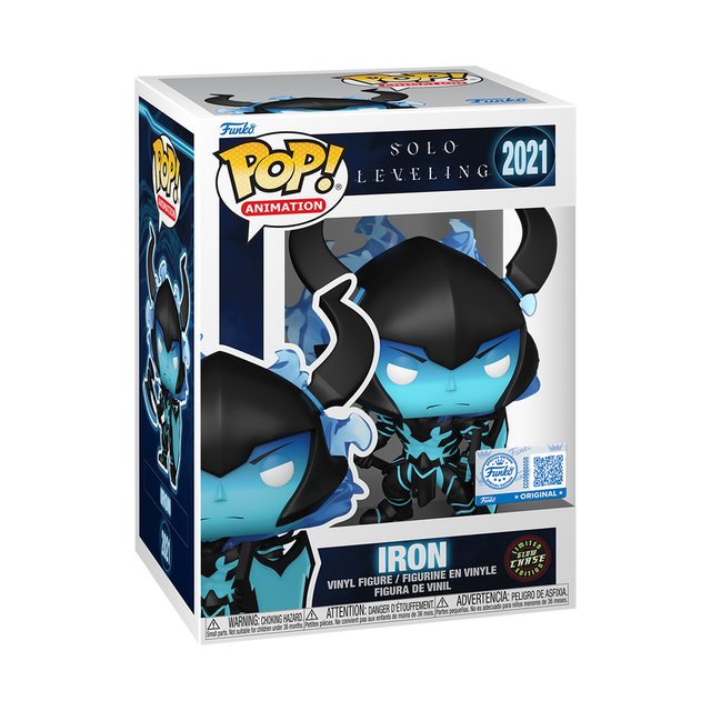 Funko Pop! Animation Solo Leveling Iron figure with box imperfection, collectible toy from Shak's Pop Shop, featuring detailed design.