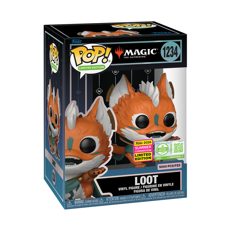 Funko Pop! Magic the Gathering Loot limited edition figure in a protective case, featuring vibrant colors and detailed design.
