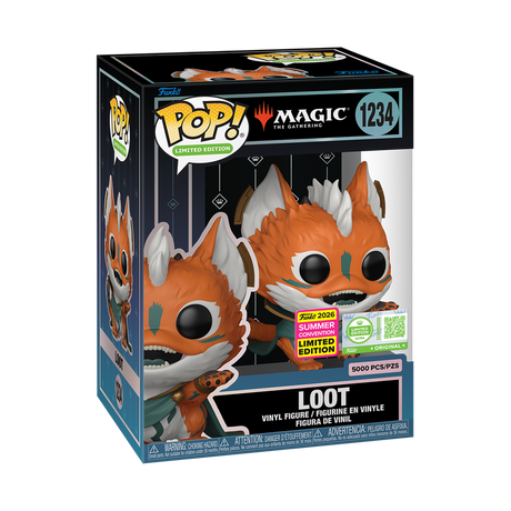 Funko Pop! Magic the Gathering Loot limited edition figure in a protective case, featuring vibrant colors and detailed design.