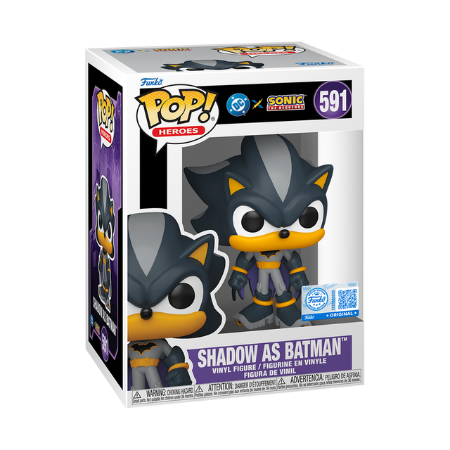 Funko Pop! Heroes DC x Sonic the Hedgehog Shadow as Batman figure, with detailed Batman costume and Sonic-inspired design.