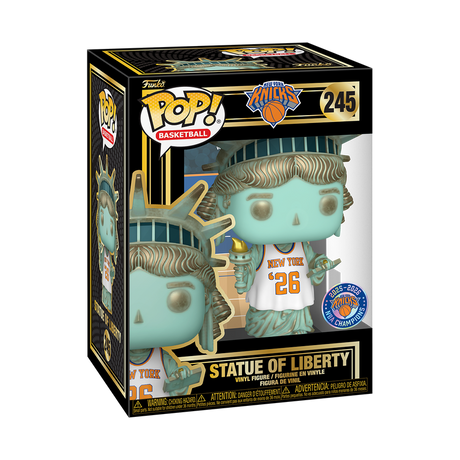 Funko Pop! Statue of Liberty basketball figure celebrating New York Knicks 2026 NBA Champions Ring Night, exclusive collectible.