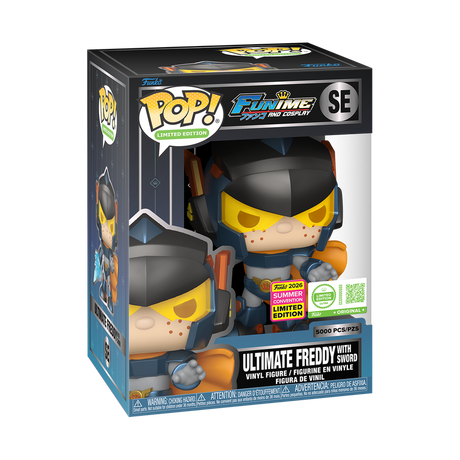 Funko Pop! Ultimate Freddy with Sword figure in a clear display protector, part of the 2026 Summer Convention exclusive collection.