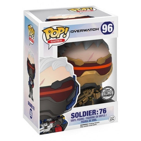 Golden Funko Pop! Games Overwatch Soldier 76 vinyl figure, Blizzard Entertainment exclusive, detailed collectible toy.