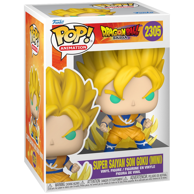 Funko Pop! Animation Super Saiyan Son Goku figure from Dragon Ball, mini size, collectible toy with detailed Super Saiyan design.