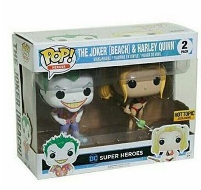 Funko Pop! Heroes: DC's The Joker (Beach) and Harley Quinn (2 Pack) (Hot Topic Exclusive) (Box Imperfection)
