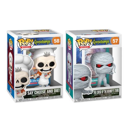 Two Funko Pop! Books: Goosebumps figures from Shak's Pop Shop, featuring stylized collectible characters in vibrant packaging.