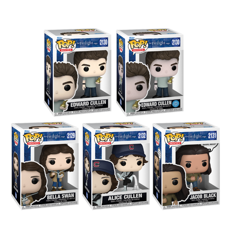 Set of five Funko Pop! Twilight Saga collectibles featuring characters from the Twilight movies, in stylized vinyl figure form.