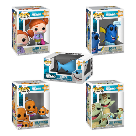 Funko Pop! Disney Finding Nemo 5-pack bundle featuring colorful, stylized vinyl figures of Nemo, Dory, and friends from the animated film.