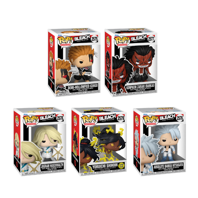 Set of five Funko Pop! Animation Bleach Thousand Year Blood War figures featuring characters in stylized vinyl form.
