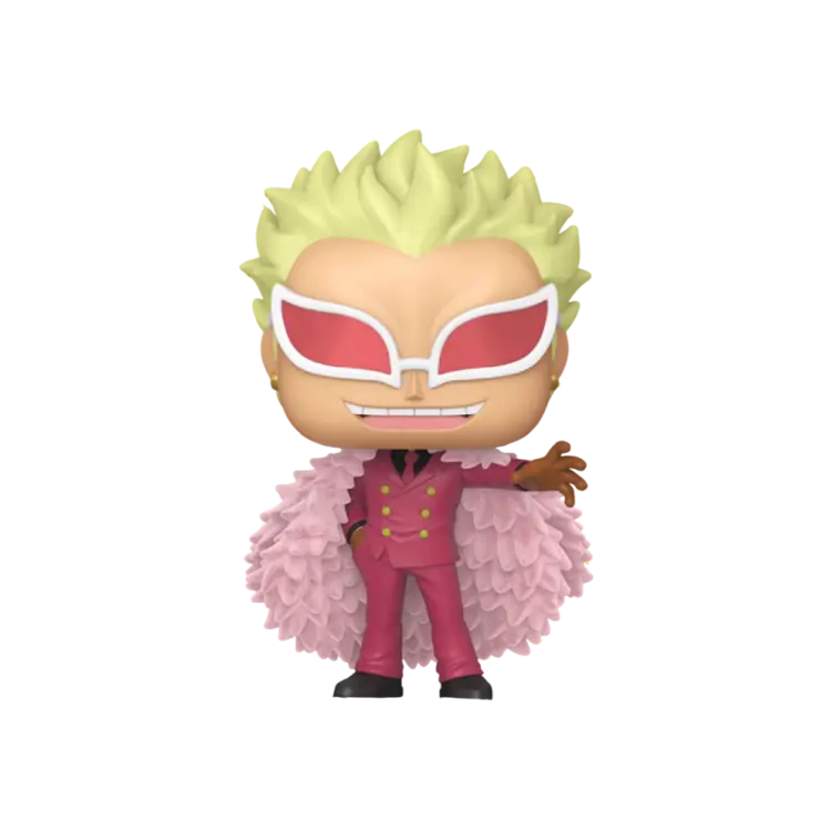 Flocked Funko Pop! Animation One Piece Doflamingo figure, featuring colorful character design from the 2026 Summer Convention.