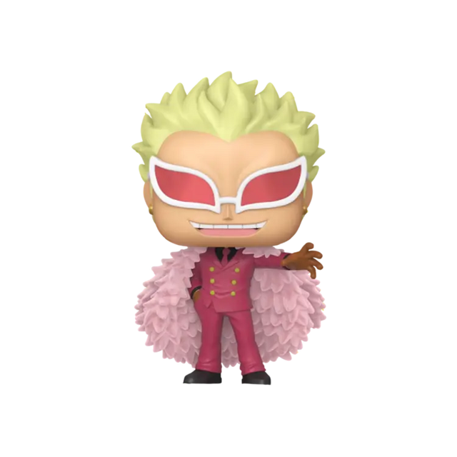 Flocked Funko Pop! Animation One Piece Doflamingo figure, featuring colorful character design from the 2026 Summer Convention.