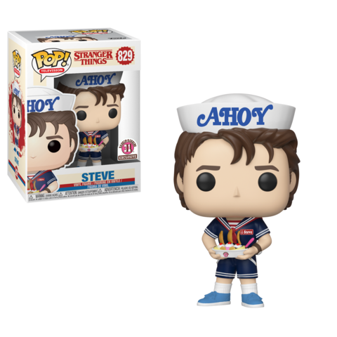 Funko Pop! Stranger Things Steve with Sundae figure, Baskin Robbins exclusive, featuring Steve in a casual outfit holding an ice cream sundae.