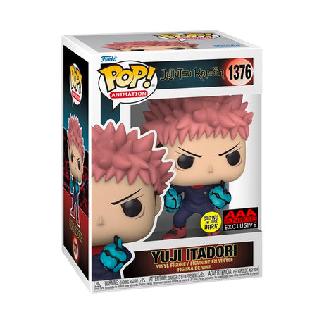 Funko Pop! Animation Yuji Itadori glow figure from Jujutsu Kaisen with box imperfection, collectible figure by Shak's Pop Shop.