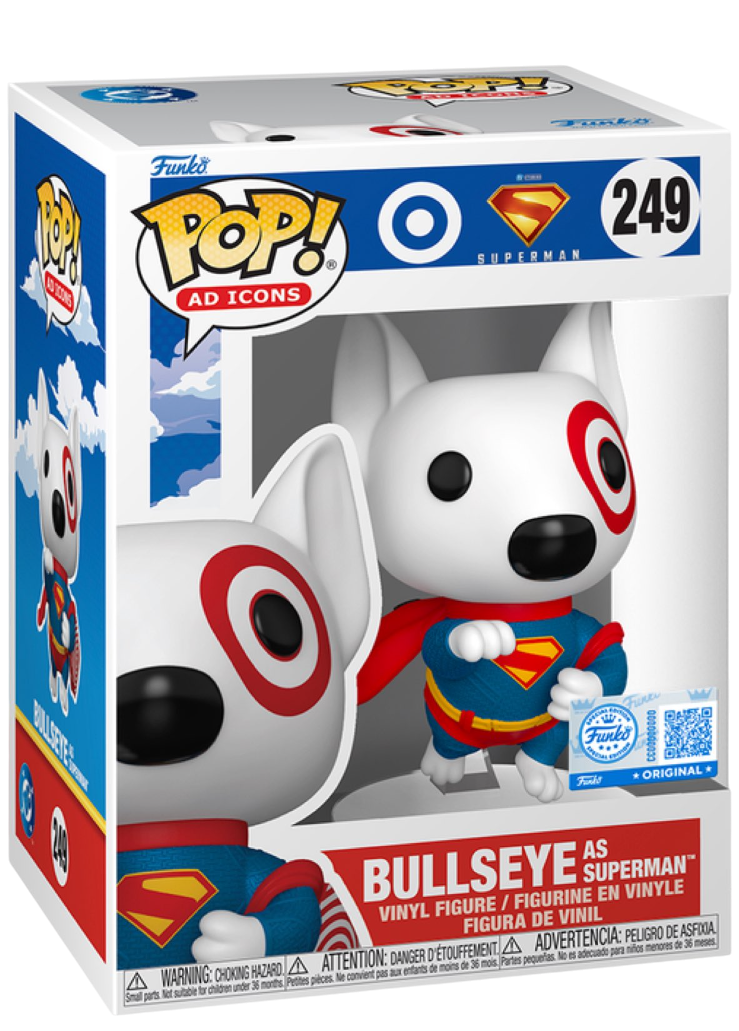 Funko Pop! Ad Icons Target Bullseye as Superman vinyl figure, collectible toy with iconic character design and Target exclusive branding.