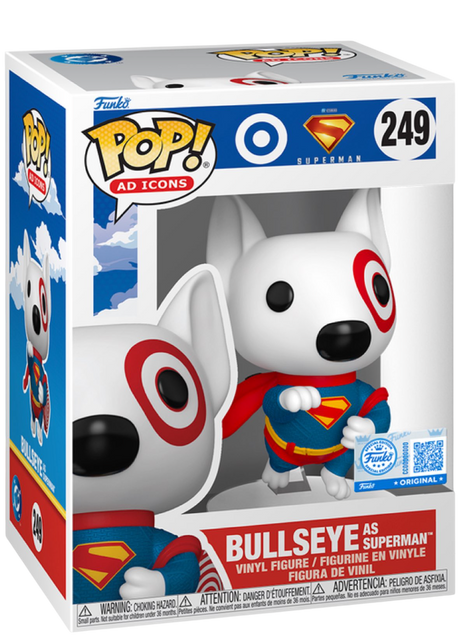Funko Pop! Ad Icons Target Bullseye as Superman vinyl figure, collectible toy with iconic character design and Target exclusive branding.