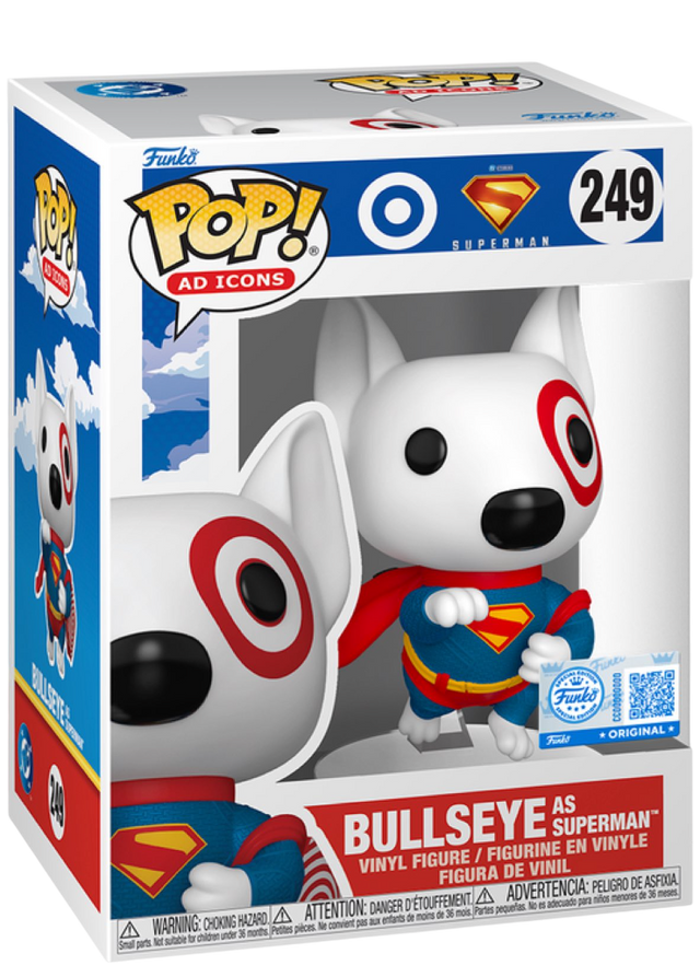 Funko Pop! Ad Icons Target Bullseye as Superman vinyl figure, collectible toy with iconic character design and Target exclusive branding.