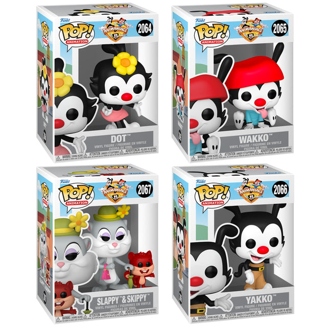 Four Funko Pop! Animation Animaniacs characters in a bundle, featuring colorful, stylized vinyl figures with playful expressions.
