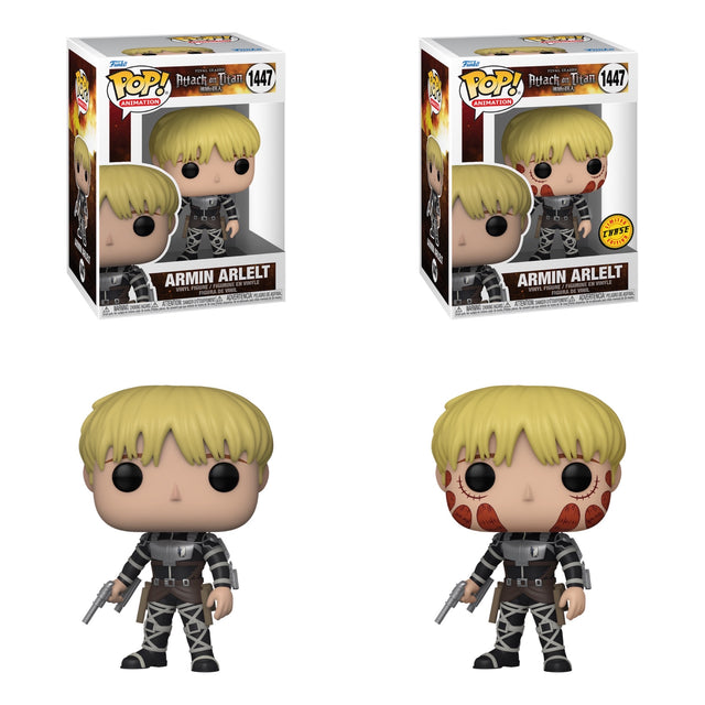 Funko Pop! Animation Attack On Titan Armin Arlelt Chase Bundle featuring collectible figures from Shak's Pop Shop.