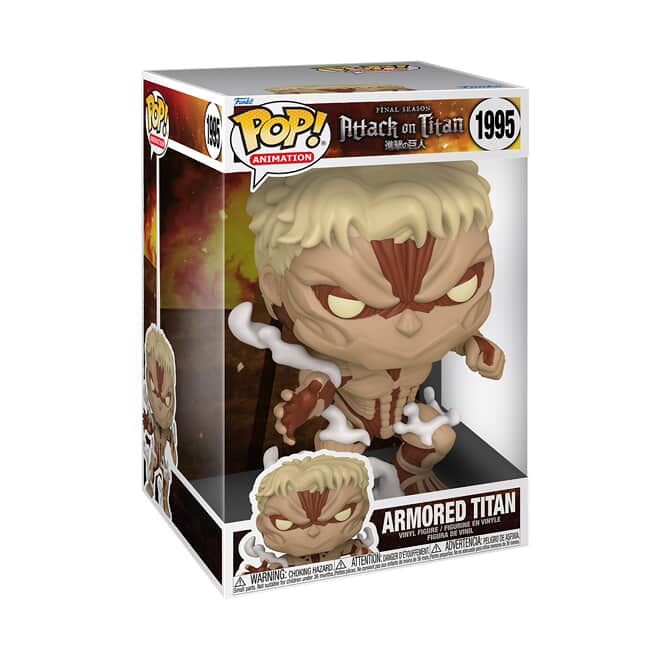 Jumbo 10-inch Funko Pop! Animation Attack on Titan Armored Titan figure by Shak's Pop Shop displayed in front of a plain background.