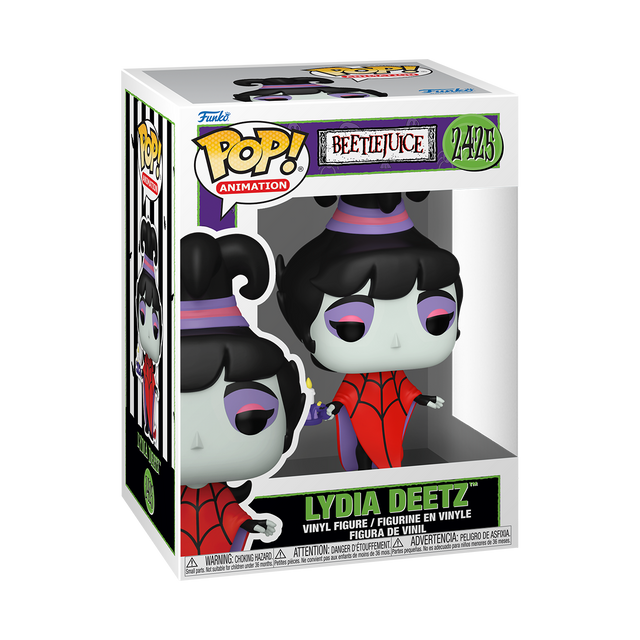 Funko Pop! Animation Lydia Deetz figure from Beetlejuice, featuring her iconic gothic look and detailed design.