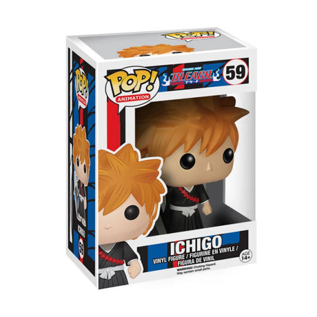 Funko Pop! Animation Bleach Ichigo figure with orange hair and sword, standing in a dynamic pose.