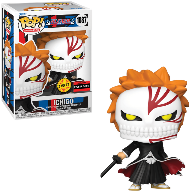 Funko Pop! Animation Bleach Ichigo Kurosaki Chase figure with Bankai Hollow Mask, AAA Exclusive collectible, detailed figure.