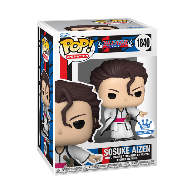 Funko Pop! Animation Bleach Sosuke Aizen figure, collectible vinyl toy, exclusive design by Funko Shop, featuring detailed character details.