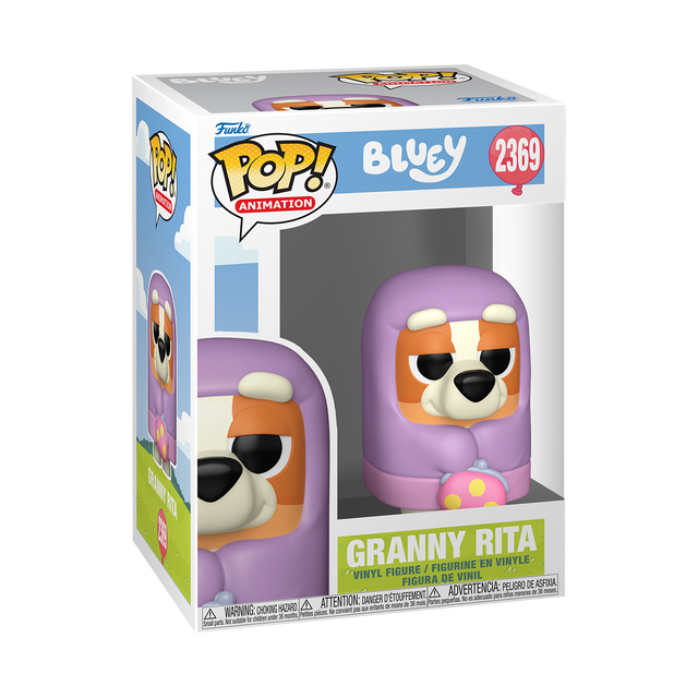Funko Pop! Animation Bluey Granny Rita figure from Shak's Pop Shop, featuring her in colorful cartoon style.