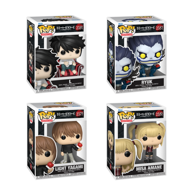 Four Funko Pop! Animation Death Note characters from the Refresh: 4 Pop Bundle by Shak's Pop Shop, featuring detailed anime figures.