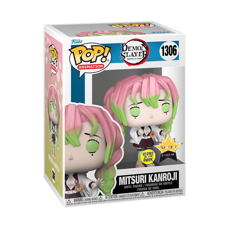 Funko Pop! Animation Mitsuri Kanroji Demon Slayer figure with glow effect, collectible vinyl toy from Shak's Pop Shop.