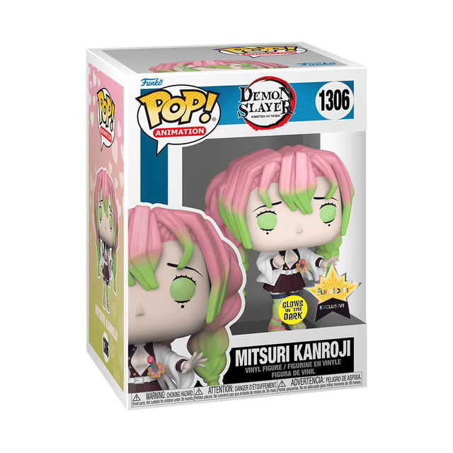 Funko Pop! Animation Mitsuri Kanroji Demon Slayer figure with glow effect, collectible vinyl toy from Shak's Pop Shop.