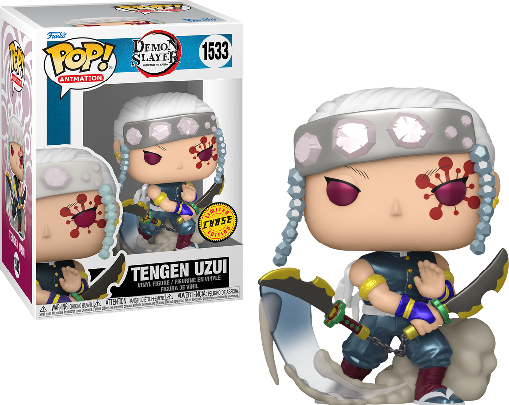 Funko Pop! Animation Demon Slayer Tengen Uzui Metallic Chase figure with detailed metallic finish and vibrant colors.
