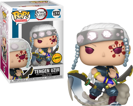 Funko Pop! Animation Demon Slayer Tengen Uzui Metallic Chase figure with detailed metallic finish and vibrant colors.