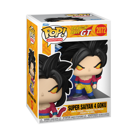 Funko Pop! Animation Dragon Ball GT Super Saiyan 4 Goku figurine with spiky blonde hair and detailed costume, collectible figure.