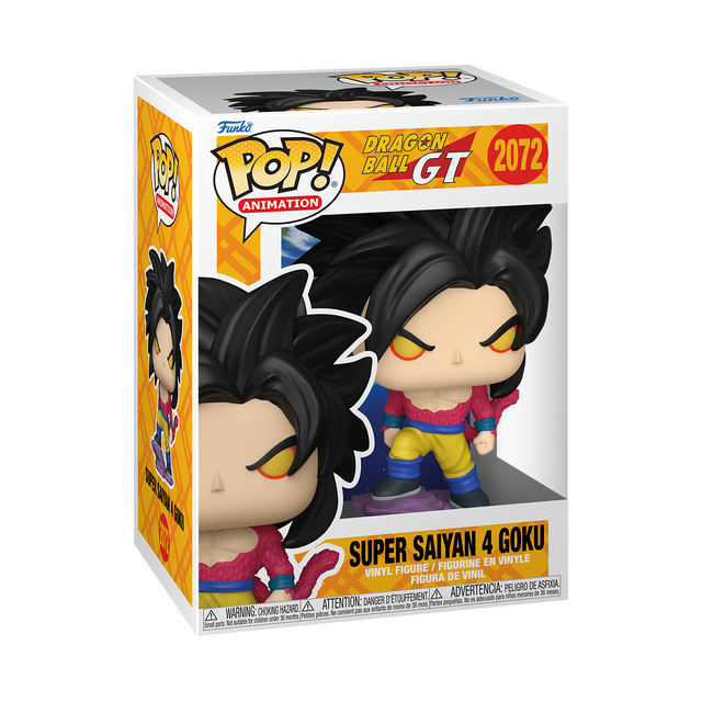Funko Pop! Animation Dragon Ball GT Super Saiyan 4 Goku figurine with spiky blonde hair and detailed costume, collectible figure.
