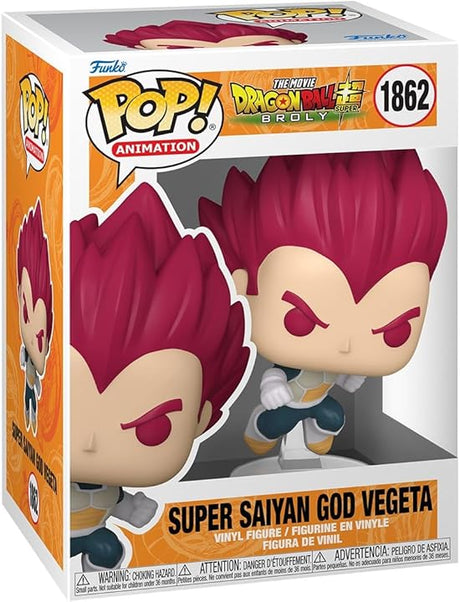Funko Pop! Animation Dragon Ball Super Broly Super Saiyan God Vegeta figure, collectible vinyl toy from Shak's Pop Shop