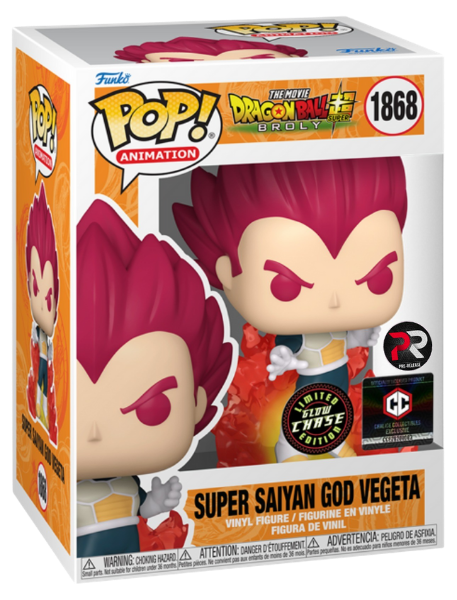 Funko Pop! Animation Dragon Ball Super Super Saiyan God Vegeta Chase figure by Shak's Pop Shop, detailed collectible toy.