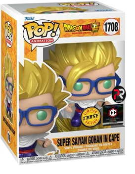 Funko Pop! Gohan in Cape from Dragon Ball Super Super Hero, Chalice Collectibles PR Exclusive, featuring Gohan in a cape figure.